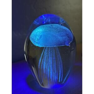 Paperweight W/Jelly Fish GLOWS Dynasty Gallery Art Glass Hand Crafted Pink Blue